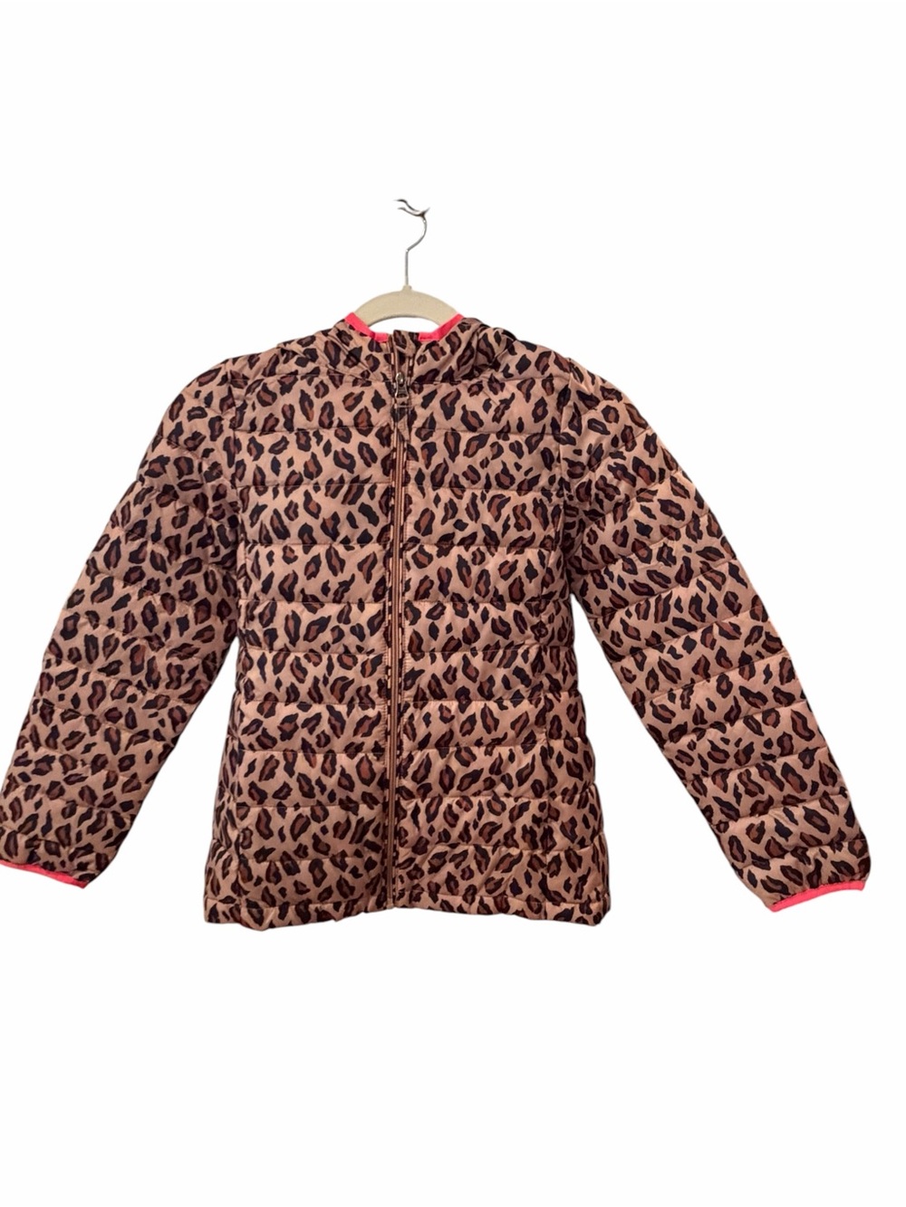Amazon Essentials Girls XL 10 Leopard Print Packable Hooded Puffer Jacket